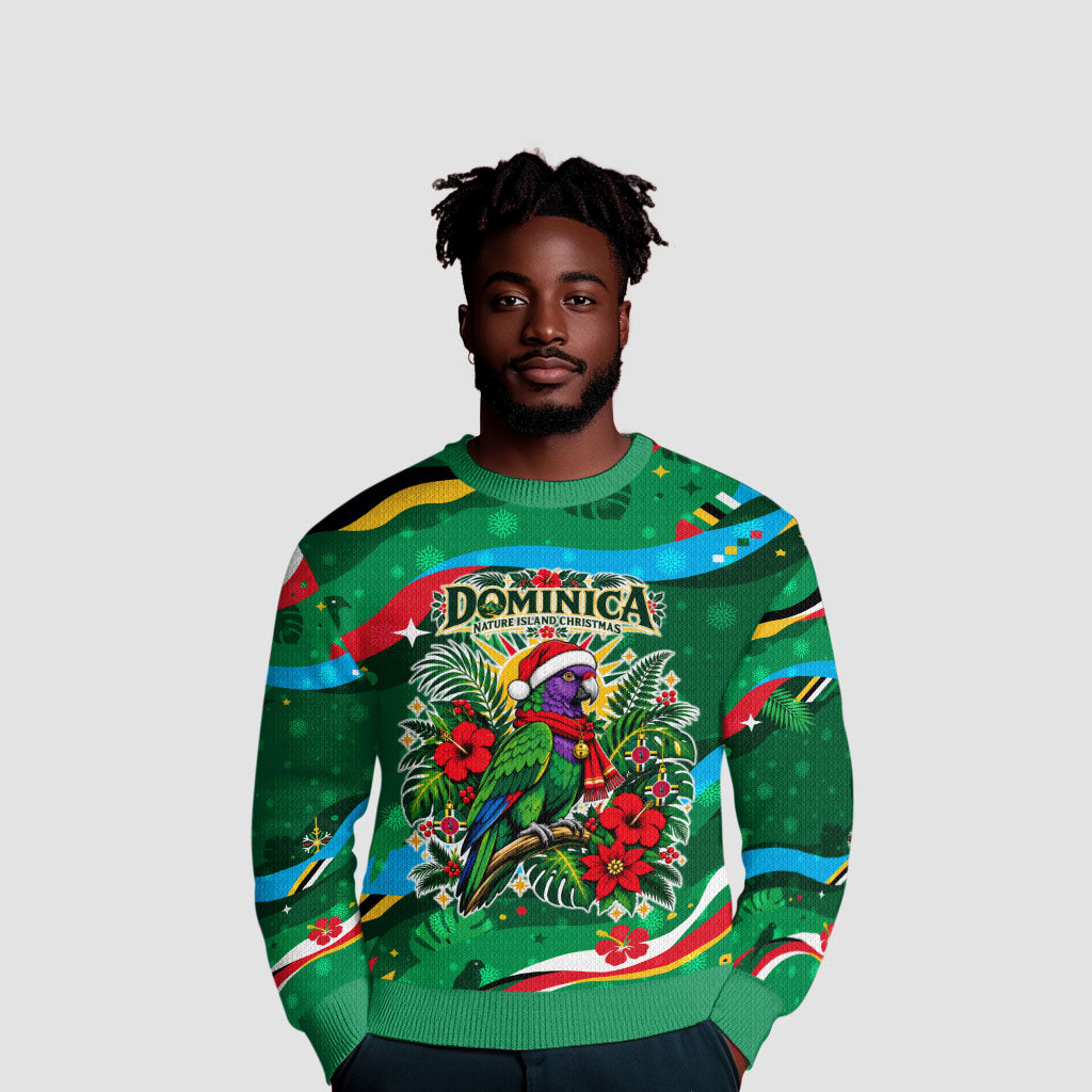 Dominica Sisserou Parrot Christmas Ugly Christmas Sweater Nature Island Tropical Botanical Winter Holiday