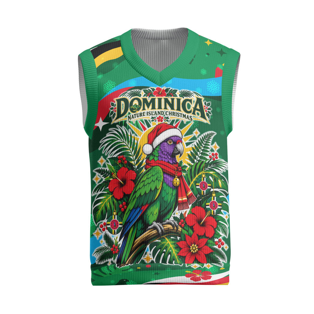 Dominica Sisserou Parrot Christmas Knitted V-Neck Vest Nature Island Tropical Botanical Winter Holiday