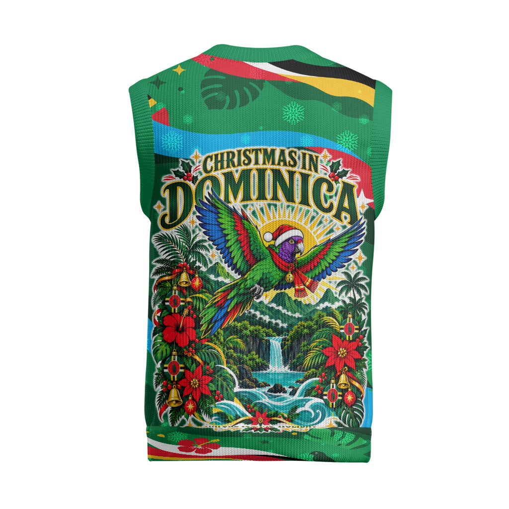 Dominica Sisserou Parrot Christmas Knitted V-Neck Vest Nature Island Tropical Botanical Winter Holiday