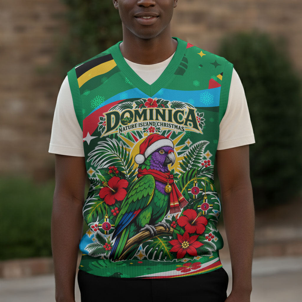 Dominica Sisserou Parrot Christmas Knitted V-Neck Vest Nature Island Tropical Botanical Winter Holiday
