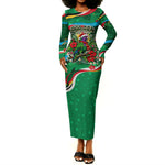 Dominica Sisserou Parrot Christmas Long Sleeve Bodycon Dress Nature Island Tropical Botanical Winter Holiday