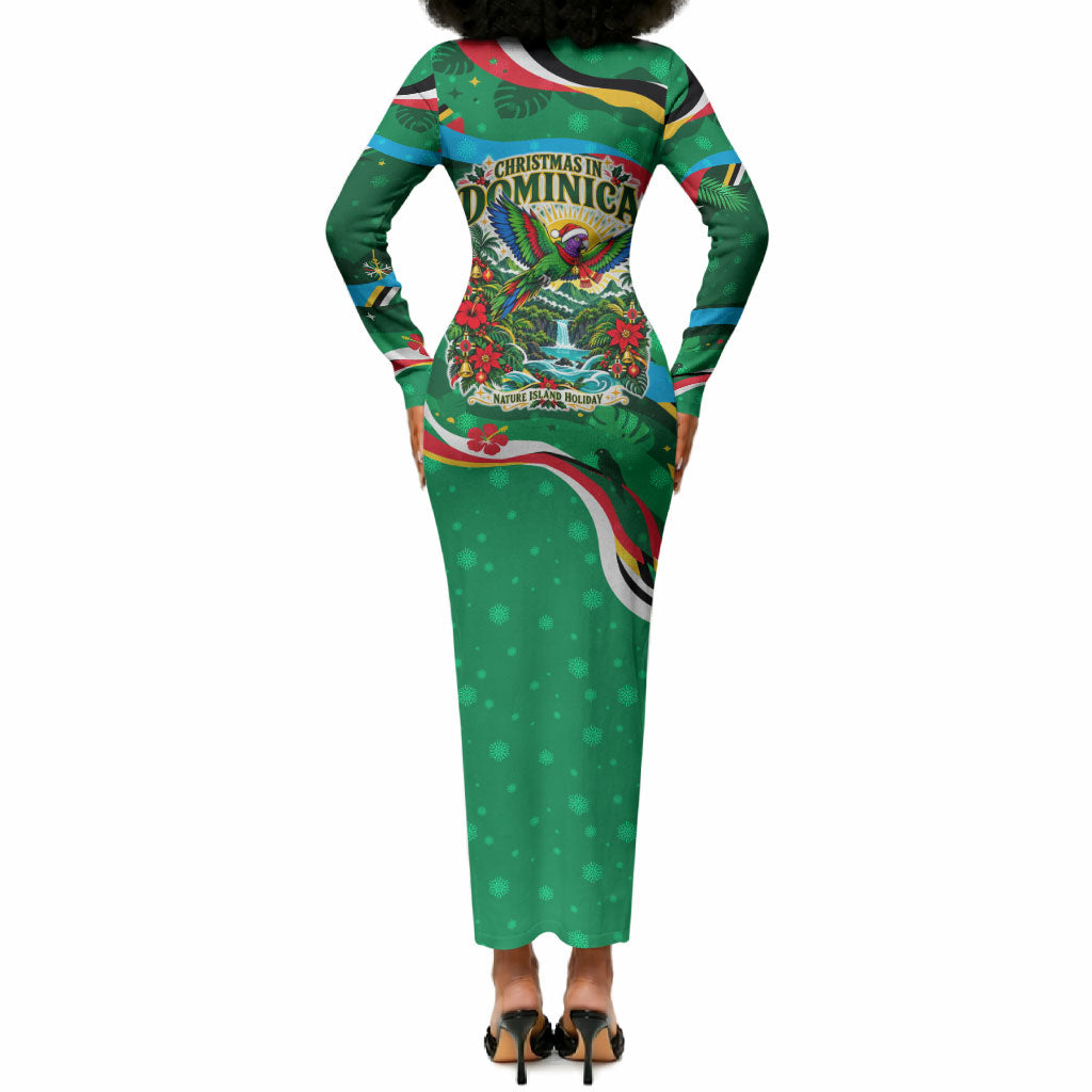 Dominica Sisserou Parrot Christmas Long Sleeve Bodycon Dress Nature Island Tropical Botanical Winter Holiday