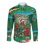 Dominica Sisserou Parrot Christmas Long Sleeve Button Shirt Nature Island Tropical Botanical Winter Holiday