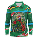 Dominica Sisserou Parrot Christmas Long Sleeve Polo Shirt Nature Island Tropical Botanical Winter Holiday