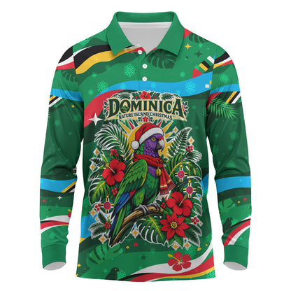 Dominica Sisserou Parrot Christmas Long Sleeve Polo Shirt Nature Island Tropical Botanical Winter Holiday