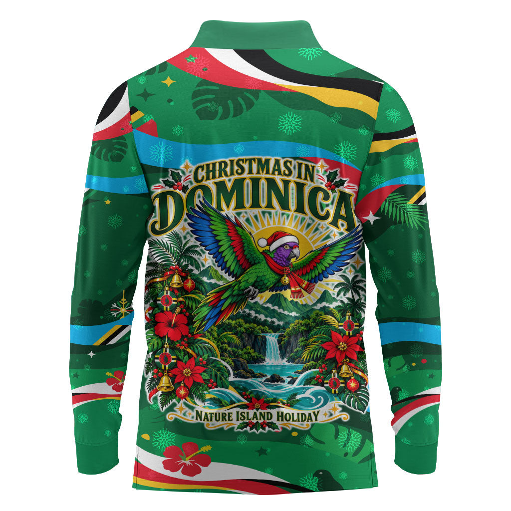 Dominica Sisserou Parrot Christmas Long Sleeve Polo Shirt Nature Island Tropical Botanical Winter Holiday