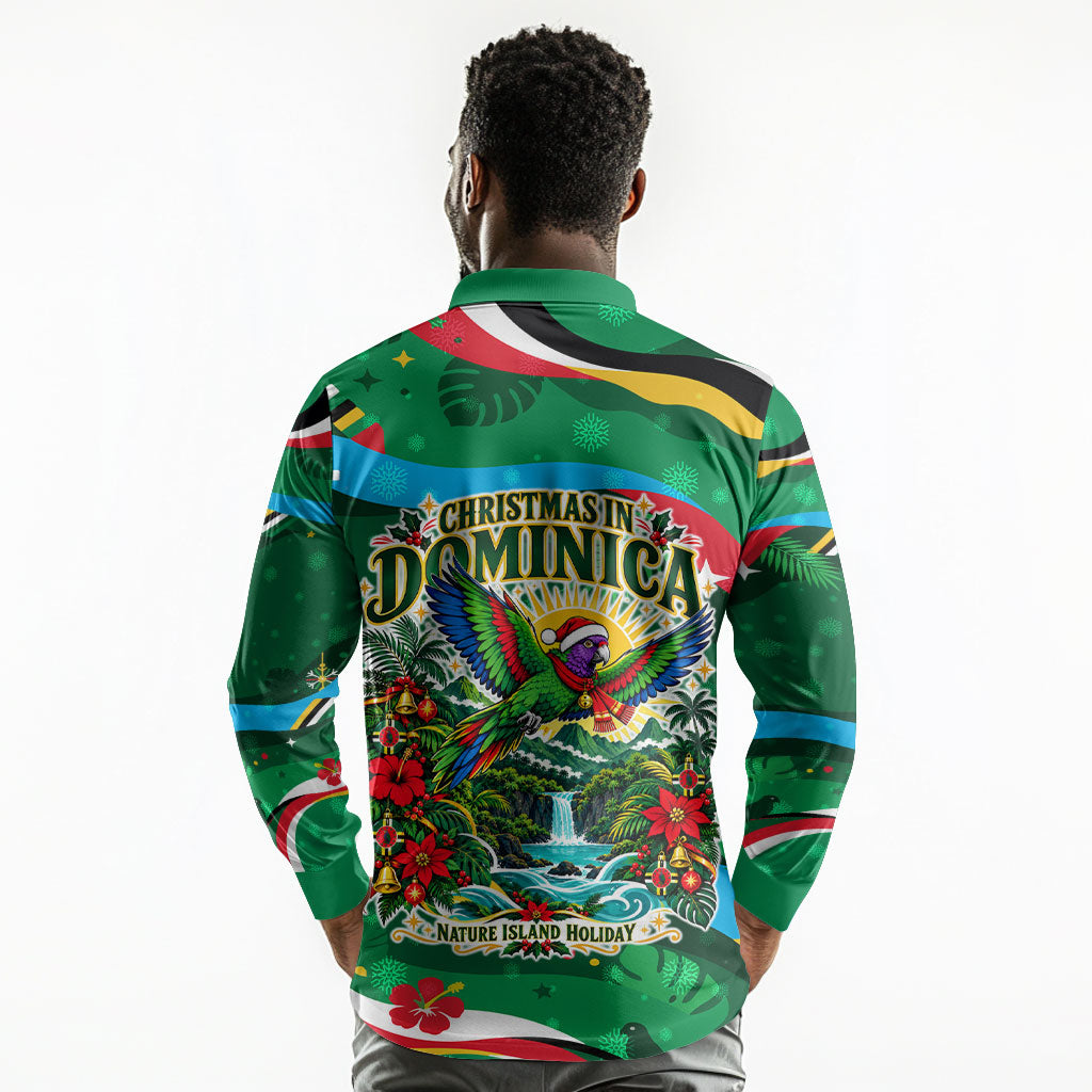 Dominica Sisserou Parrot Christmas Long Sleeve Polo Shirt Nature Island Tropical Botanical Winter Holiday