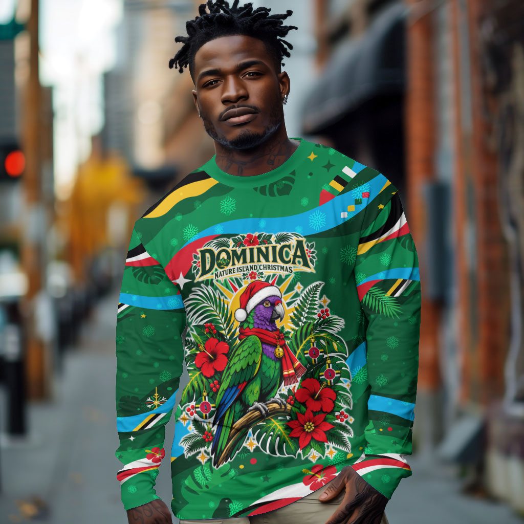 Dominica Sisserou Parrot Christmas Long Sleeve Shirt Nature Island Tropical Botanical Winter Holiday