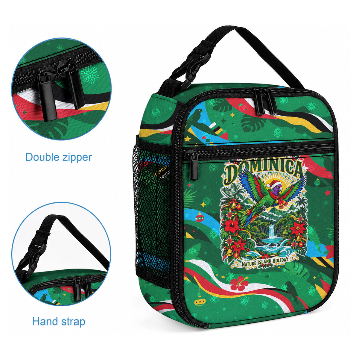 Dominica Sisserou Parrot Christmas Lunch Bag Nature Island Tropical Botanical Winter Holiday