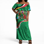 Dominica Sisserou Parrot Christmas Off Shoulder Maxi Dress Nature Island Tropical Botanical Winter Holiday