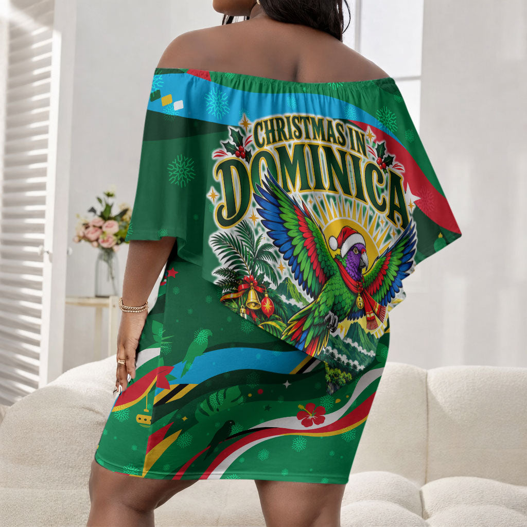 Dominica Sisserou Parrot Christmas Off Shoulder Short Dress Nature Island Tropical Botanical Winter Holiday