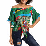 Dominica Sisserou Parrot Christmas Off Shoulder Wrap Waist Top Nature Island Tropical Botanical Winter Holiday