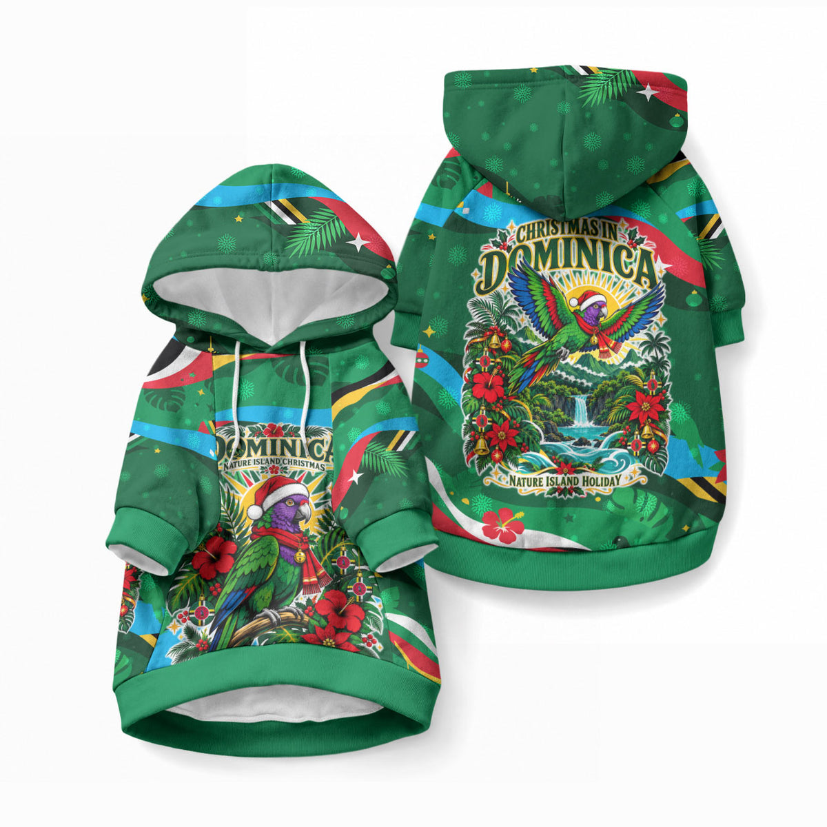 Dominica Sisserou Parrot Christmas Pet Hoodie Nature Island Tropical Botanical Winter Holiday