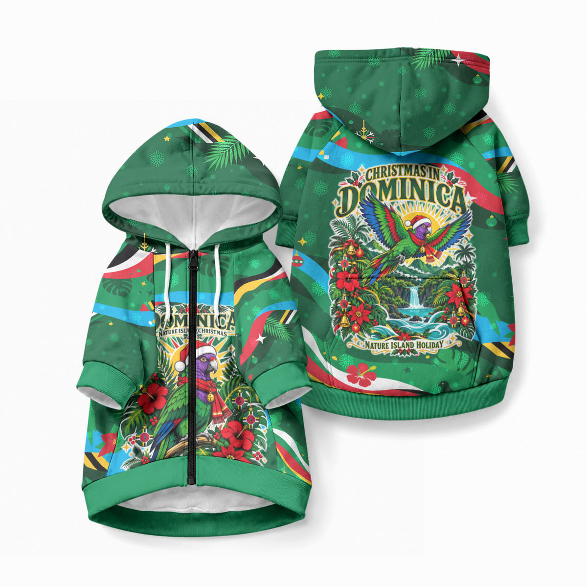 Dominica Sisserou Parrot Christmas Pet Hoodie Nature Island Tropical Botanical Winter Holiday