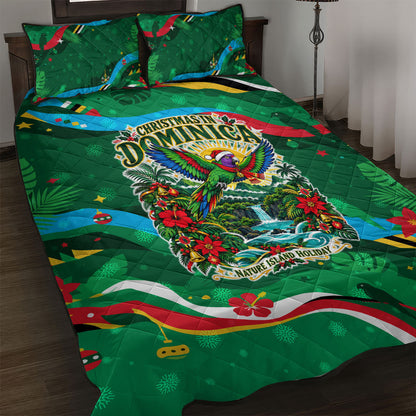 Dominica Sisserou Parrot Christmas Quilt Bed Set Nature Island Tropical Botanical Winter Holiday