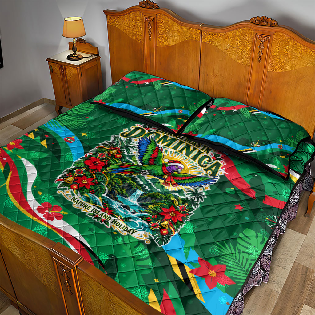 Dominica Sisserou Parrot Christmas Quilt Bed Set Nature Island Tropical Botanical Winter Holiday