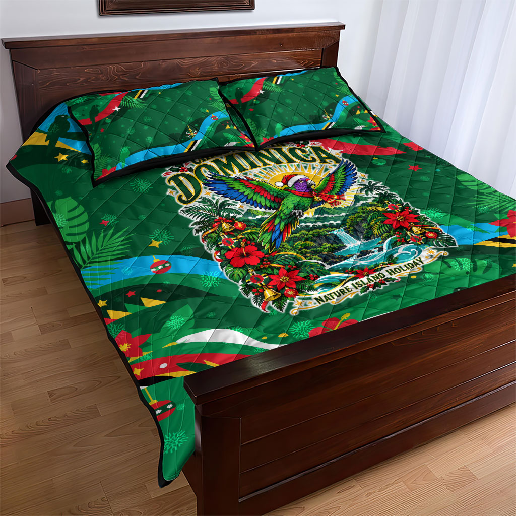 Dominica Sisserou Parrot Christmas Quilt Bed Set Nature Island Tropical Botanical Winter Holiday