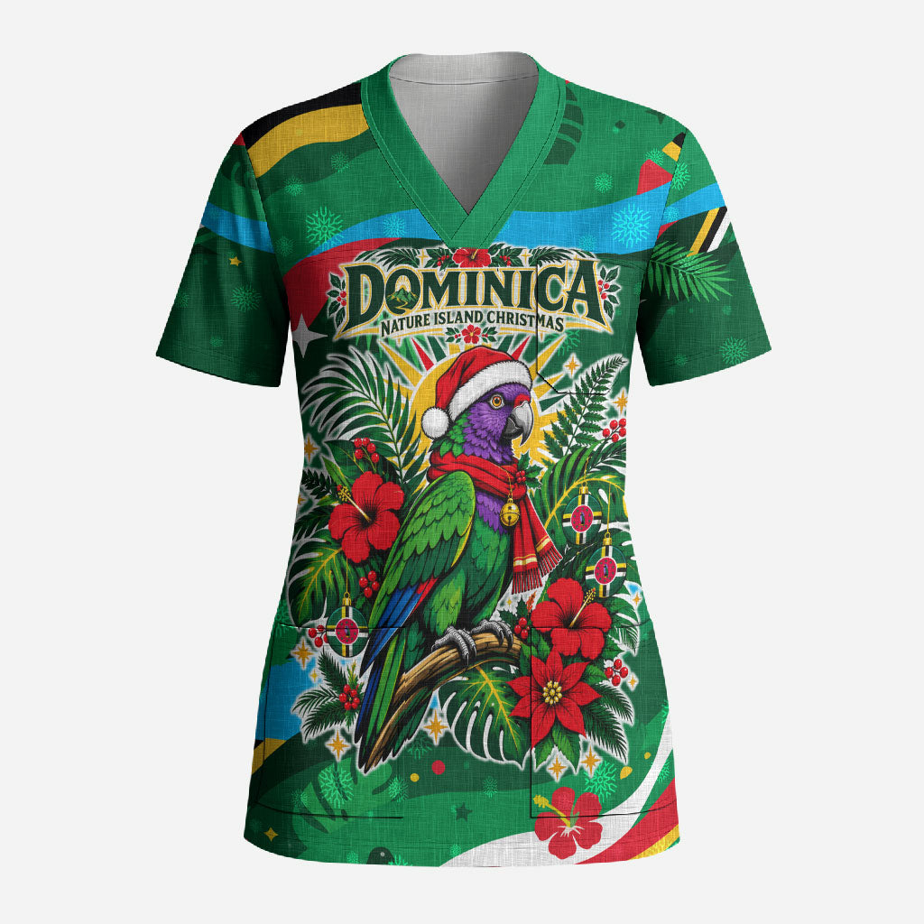 Dominica Sisserou Parrot Christmas Scrub Top Nature Island Tropical Botanical Winter Holiday
