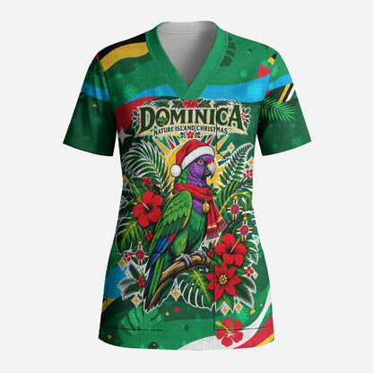 Dominica Sisserou Parrot Christmas Scrub Top Nature Island Tropical Botanical Winter Holiday