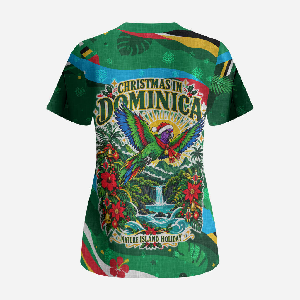 Dominica Sisserou Parrot Christmas Scrub Top Nature Island Tropical Botanical Winter Holiday