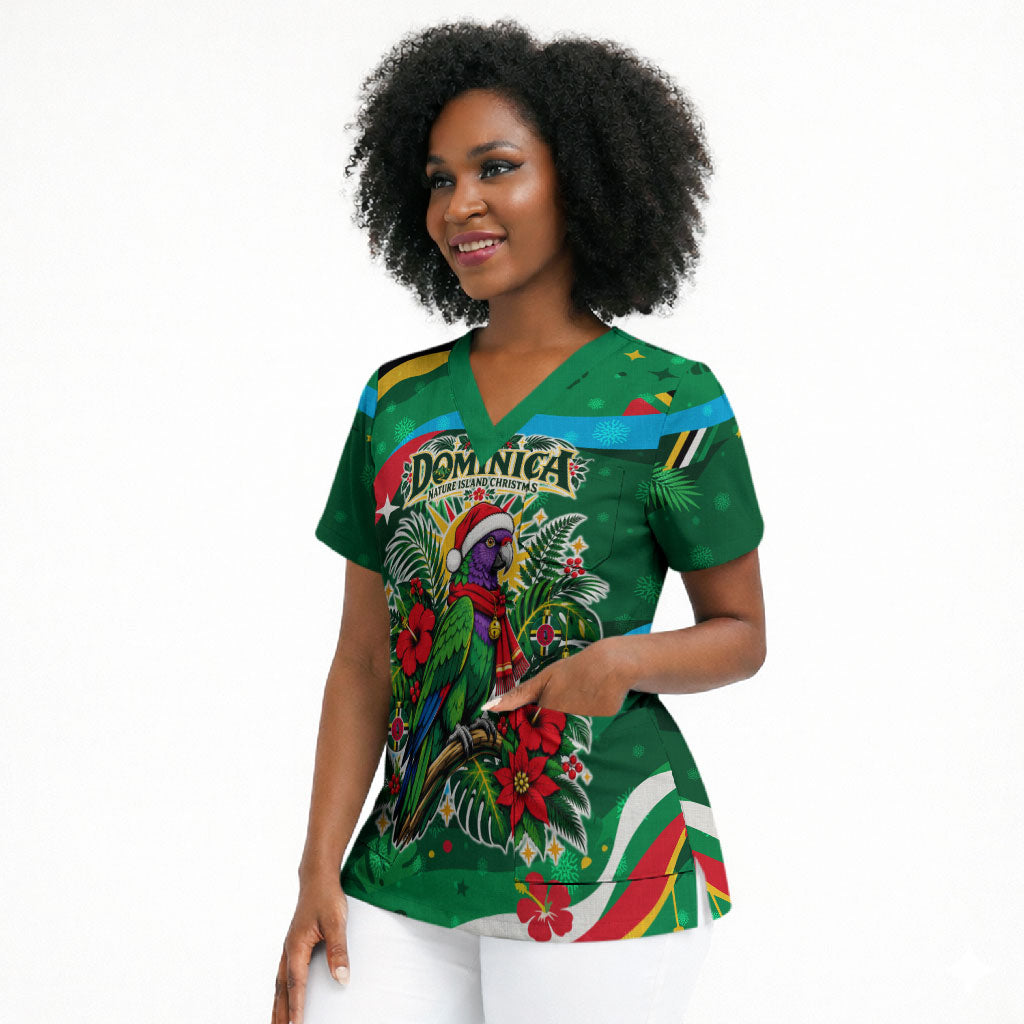 Dominica Sisserou Parrot Christmas Scrub Top Nature Island Tropical Botanical Winter Holiday