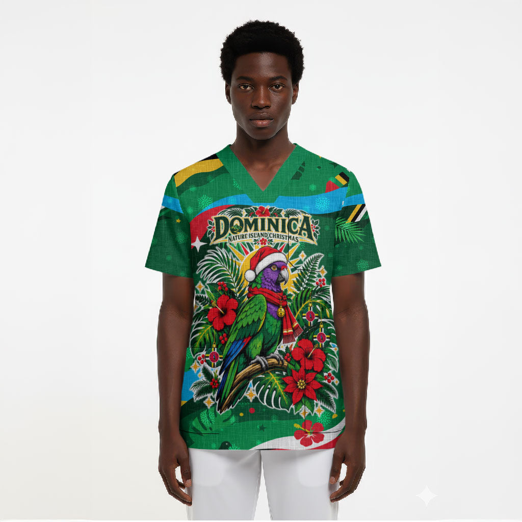 Dominica Sisserou Parrot Christmas Scrub Top Nature Island Tropical Botanical Winter Holiday