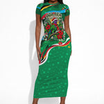 Dominica Sisserou Parrot Christmas Short Sleeve Bodycon Dress Nature Island Tropical Botanical Winter Holiday