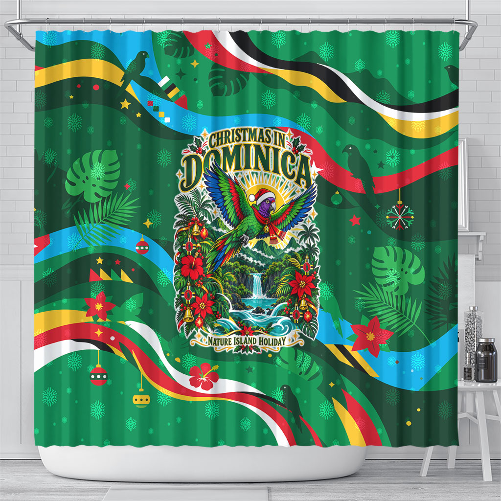 Dominica Sisserou Parrot Christmas Shower Curtain Nature Island Tropical Botanical Winter Holiday
