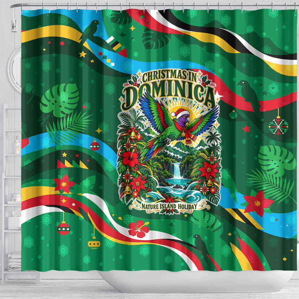 Dominica Sisserou Parrot Christmas Shower Curtain Nature Island Tropical Botanical Winter Holiday