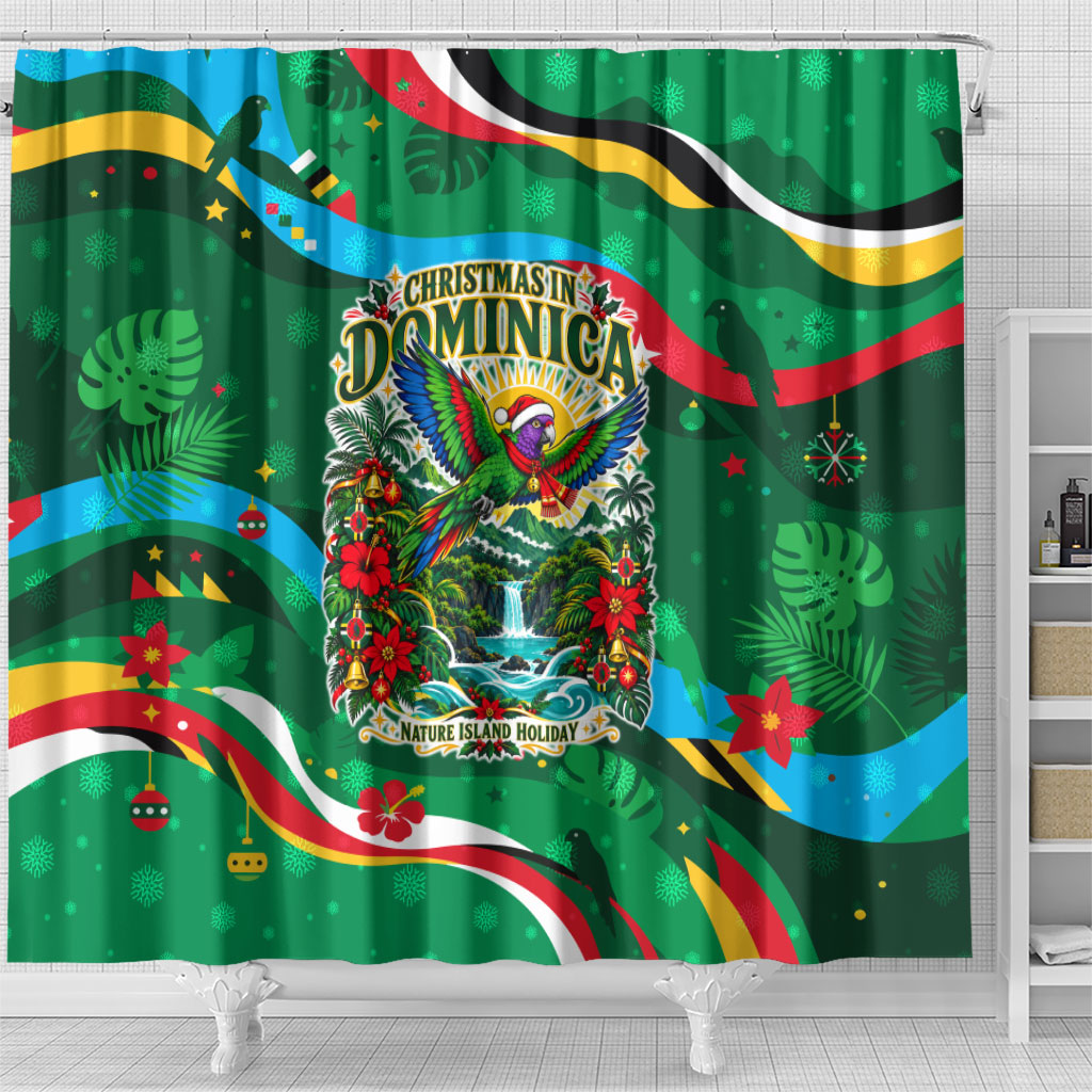 Dominica Sisserou Parrot Christmas Shower Curtain Nature Island Tropical Botanical Winter Holiday