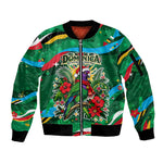 Dominica Sisserou Parrot Christmas Sleeve Zip Bomber Jacket Nature Island Tropical Botanical Winter Holiday