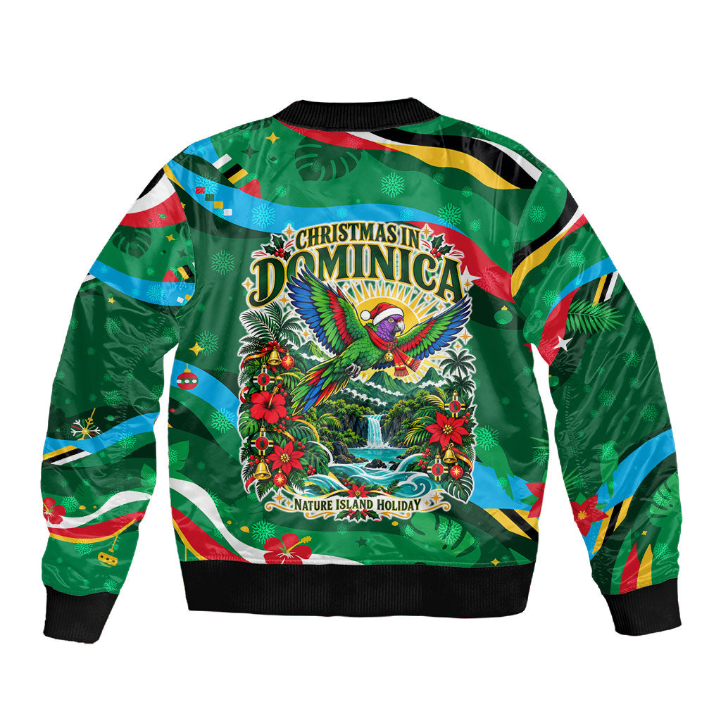 Dominica Sisserou Parrot Christmas Sleeve Zip Bomber Jacket Nature Island Tropical Botanical Winter Holiday