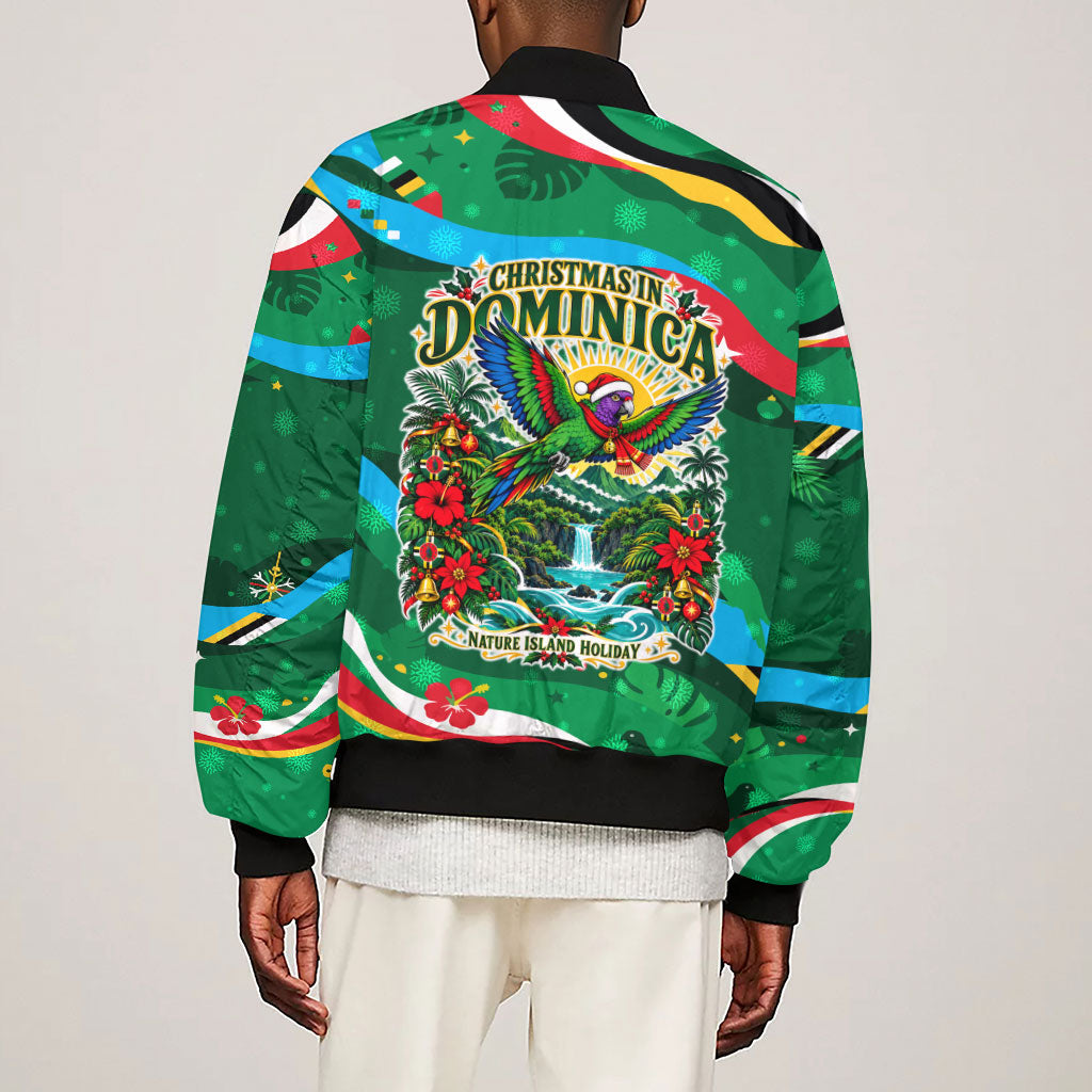 Dominica Sisserou Parrot Christmas Sleeve Zip Bomber Jacket Nature Island Tropical Botanical Winter Holiday