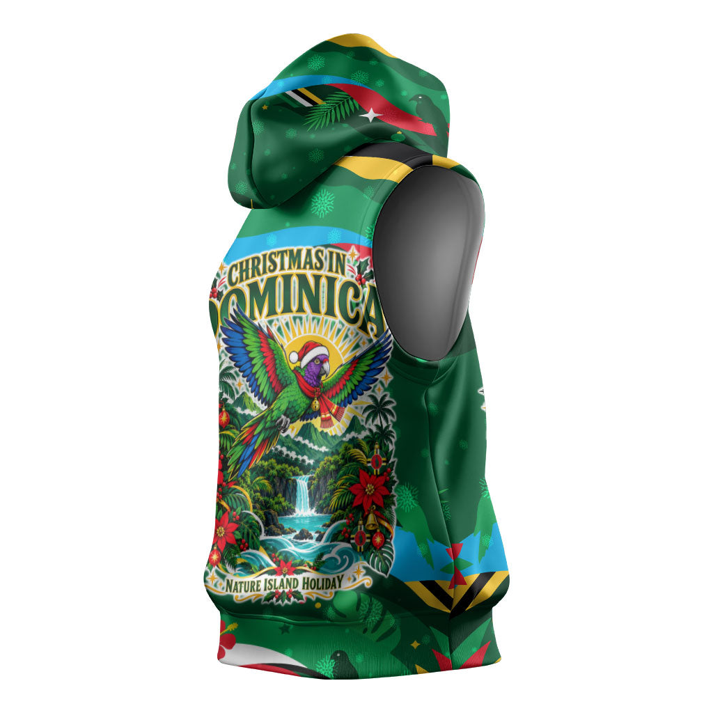 Dominica Sisserou Parrot Christmas Sleeveless Hoodie Nature Island Tropical Botanical Winter Holiday