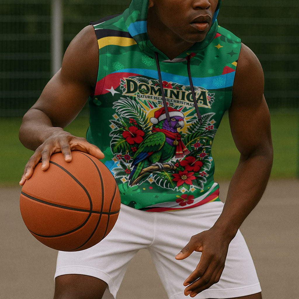 Dominica Sisserou Parrot Christmas Sleeveless Hoodie Nature Island Tropical Botanical Winter Holiday