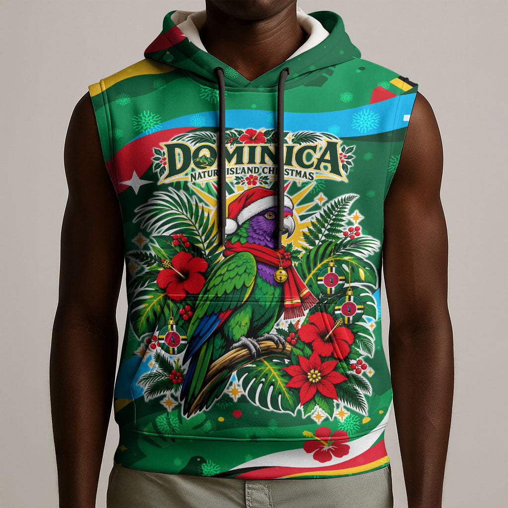 Dominica Sisserou Parrot Christmas Sleeveless Hoodie Nature Island Tropical Botanical Winter Holiday