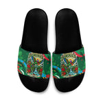 Dominica Sisserou Parrot Christmas Slide Sandals Nature Island Tropical Botanical Winter Holiday