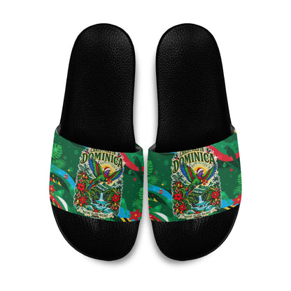 Dominica Sisserou Parrot Christmas Slide Sandals Nature Island Tropical Botanical Winter Holiday