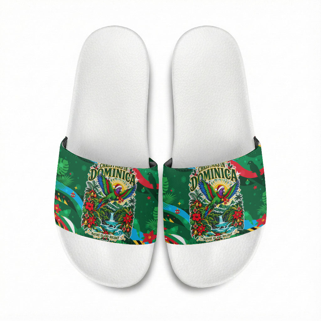 Dominica Sisserou Parrot Christmas Slide Sandals Nature Island Tropical Botanical Winter Holiday