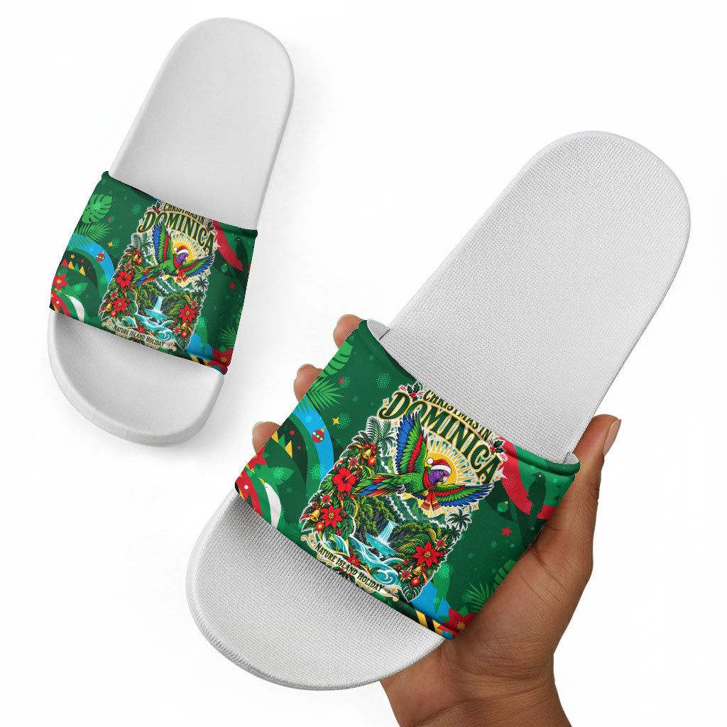 Dominica Sisserou Parrot Christmas Slide Sandals Nature Island Tropical Botanical Winter Holiday