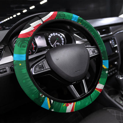 Dominica Sisserou Parrot Christmas Steering Wheel Cover Nature Island Tropical Botanical Winter Holiday