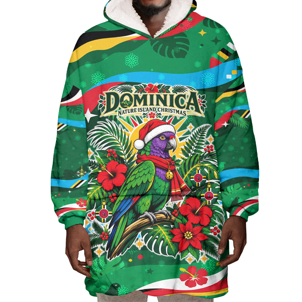 Dominica Sisserou Parrot Christmas Wearable Blanket Hoodie Nature Island Tropical Botanical Winter Holiday