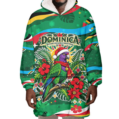 Dominica Sisserou Parrot Christmas Wearable Blanket Hoodie Nature Island Tropical Botanical Winter Holiday