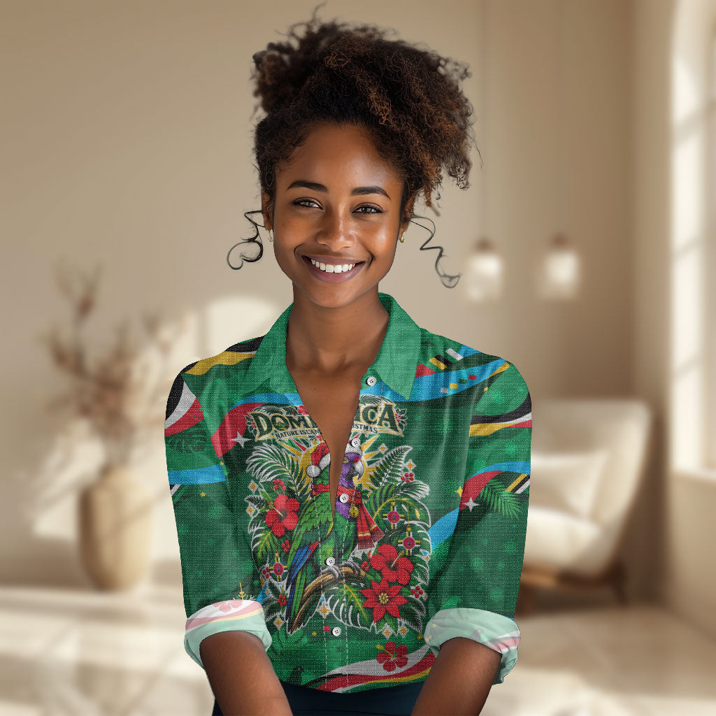 Dominica Sisserou Parrot Christmas Women Casual Shirt Nature Island Tropical Botanical Winter Holiday