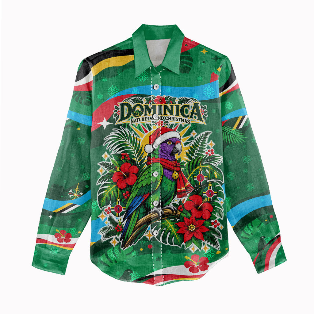 Dominica Sisserou Parrot Christmas Women Casual Shirt Nature Island Tropical Botanical Winter Holiday