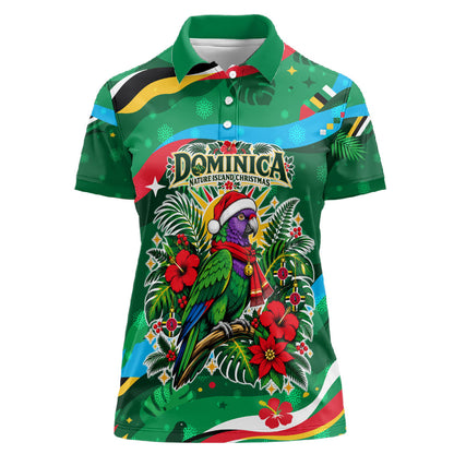 Dominica Sisserou Parrot Christmas Women Polo Shirt Nature Island Tropical Botanical Winter Holiday