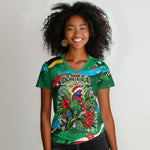 Dominica Sisserou Parrot Christmas Women V-Neck T-Shirt Nature Island Tropical Botanical Winter Holiday