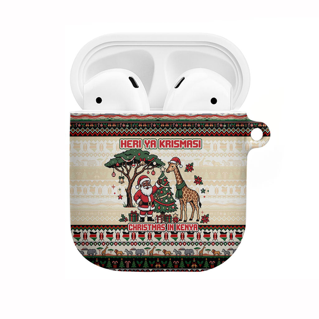 Kenya Christmas Santa Wildlife AirPods Case Heri Ya Krismasi - Elephant Giraffe - Ugly Pixel Art