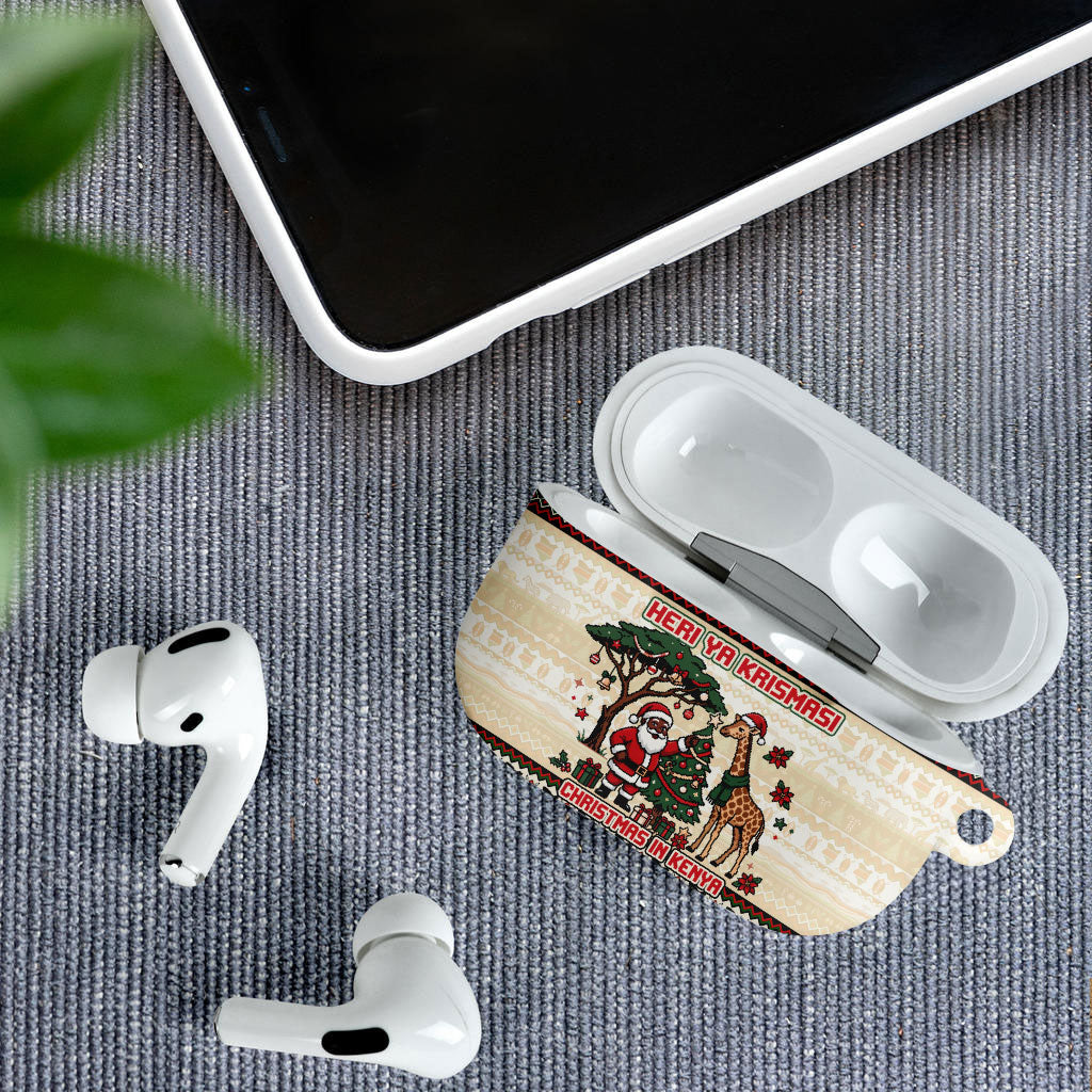 Kenya Christmas Santa Wildlife AirPods Case Heri Ya Krismasi - Elephant Giraffe - Ugly Pixel Art