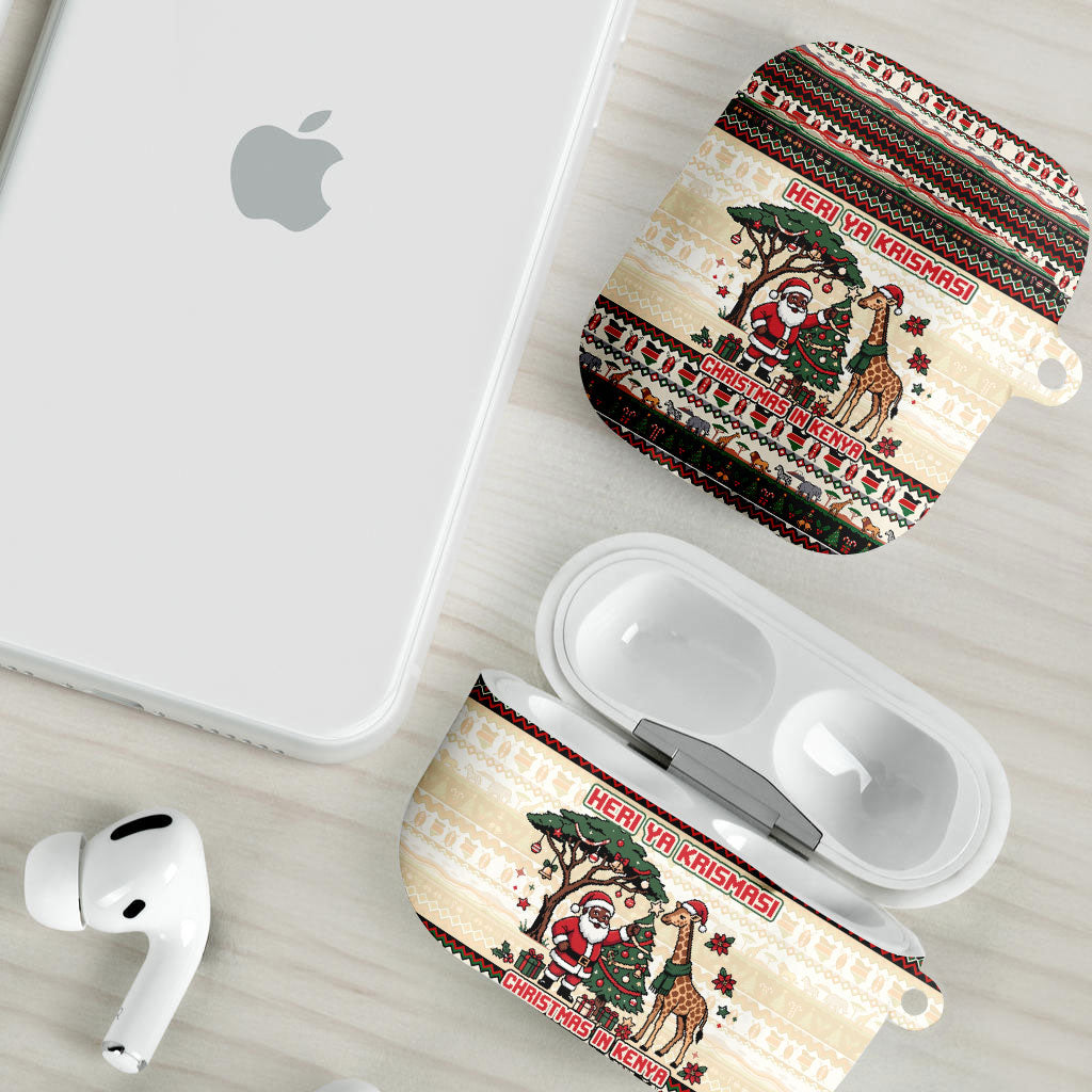 Kenya Christmas Santa Wildlife AirPods Case Heri Ya Krismasi - Elephant Giraffe - Ugly Pixel Art